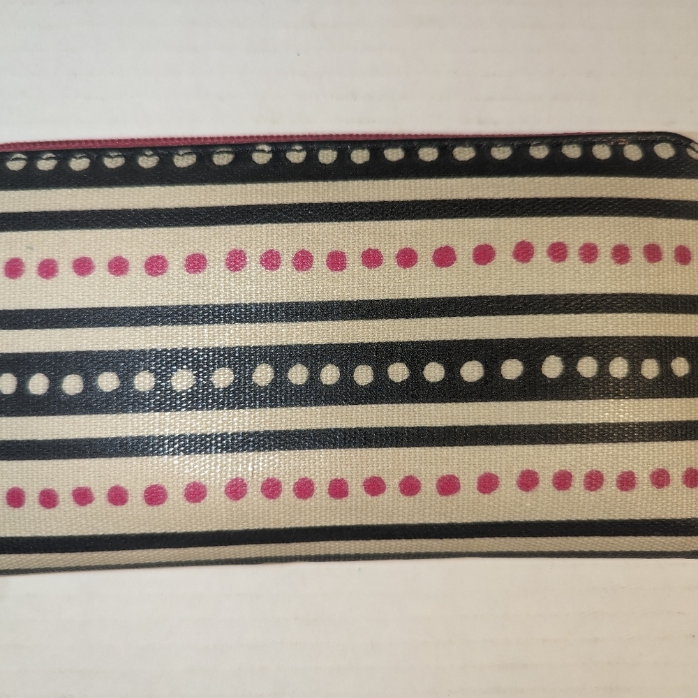 Fossil clutch Zip Around coin purse pink black  off white stripes polka dots - Picture 6 of 14